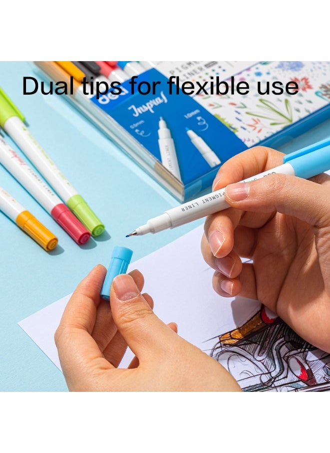 Deli - Deli EU302 Dual Tip Pigment Liner Drawing Pen 12-Piece - Image 1