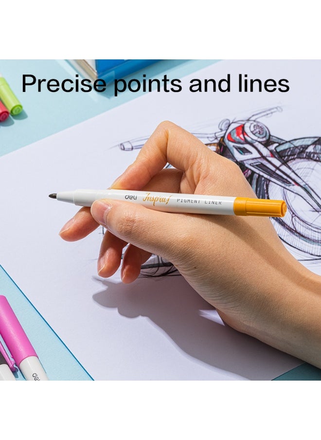 Deli - Deli EU302 Dual Tip Pigment Liner Drawing Pen 12-Piece - Image 1
