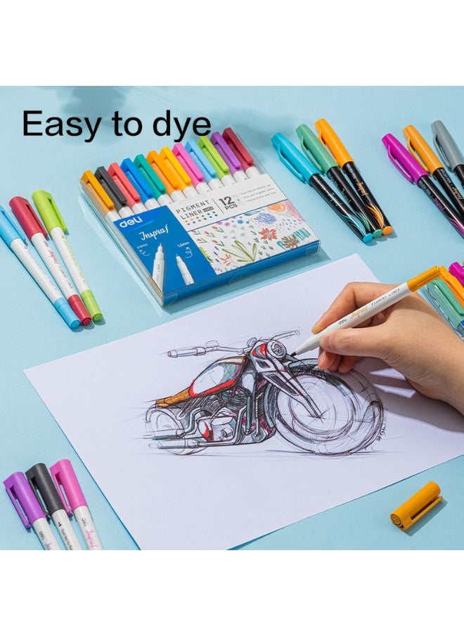 Deli Deli EU302 Dual Tip Pigment Liner Drawing Pen 12-Piece  - Image 4