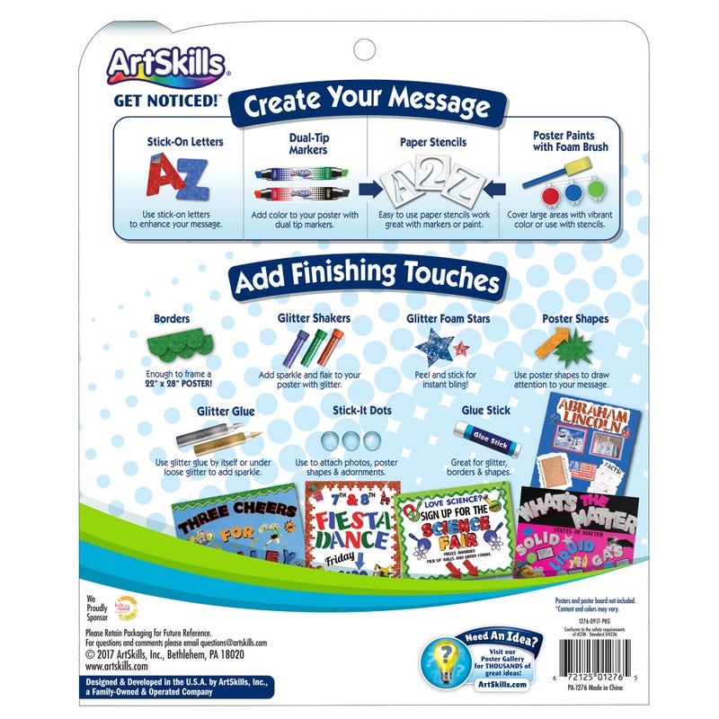 ArtSkills Poster Making Kit, Project and Crafts Supplies with Markers, Stencils, Letters, Glitter, Glue and More, 274 Pieces - Image 5