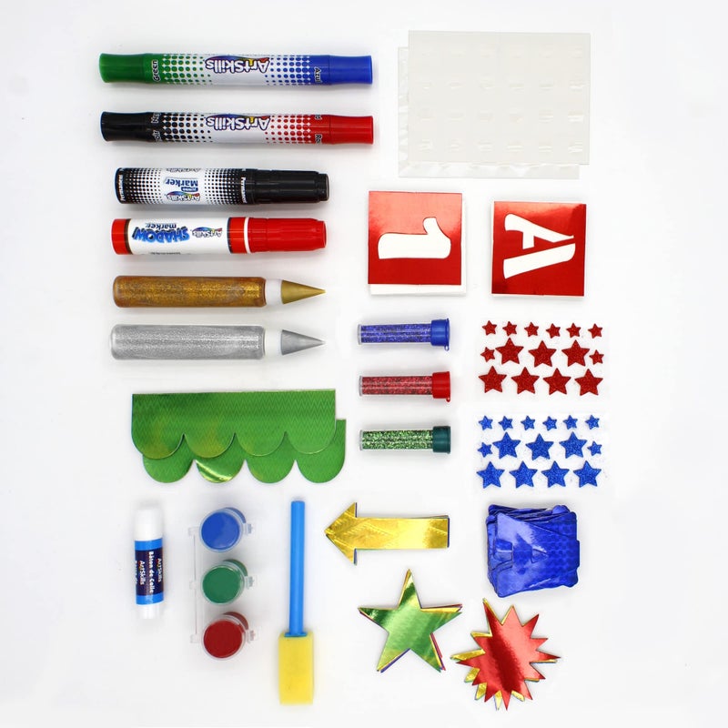 ArtSkills Poster Making Kit, Project and Crafts Supplies with Markers, Stencils, Letters, Glitter, Glue and More, 274 Pieces - Image 3