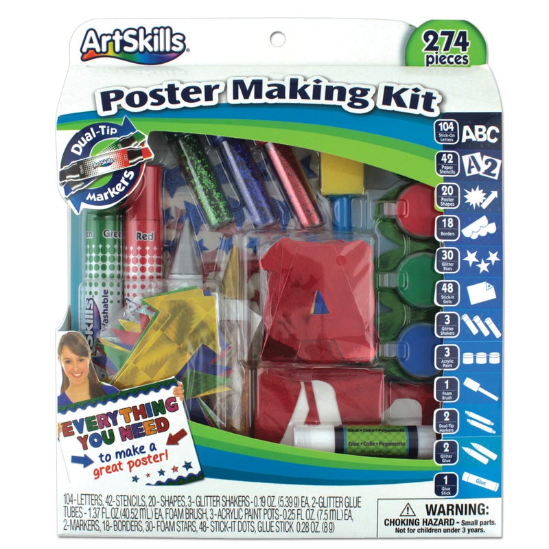 ArtSkills Poster Making Kit, Project and Crafts Supplies with Markers, Stencils, Letters, Glitter, Glue and More, 274 Pieces - Image 1