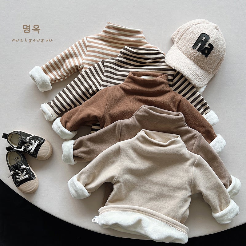 Winter Wear Recommend ~ Children'S Fleece-Lined Base Shirt Boys And Girls Korean Half-High Neck Thickened Warm All-Match Top - Image 2