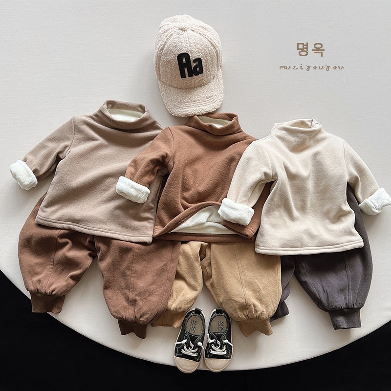 Winter Wear Recommend ~ Children'S Fleece-Lined Base Shirt Boys And Girls Korean Half-High Neck Thickened Warm All-Match Top - Image 3