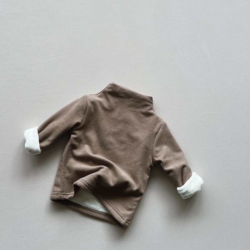 Winter Wear Recommend ~ Children'S Fleece-Lined Base Shirt Boys And Girls Korean Half-High Neck Thickened Warm All-Match Top - Image 1