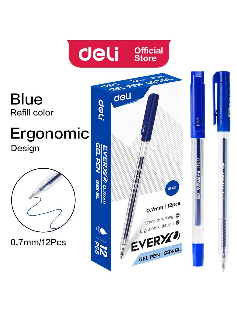 ديليEG83-BL قلم جيل 0.7 ملم ناعمة حبر أزرق، 12 قطعة/علبة – مثالي للكتابة في المدرسة أو العمل - Image 2