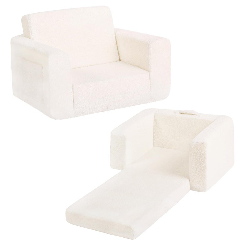 Welnow 2in1 Kids Sofa Chair Convertible Toddler Chair Flip Out Children Sofa Chair Folding Kids Play Sofa with Side Pockets  Removable Cover Armrest Chair for Girl or Boy