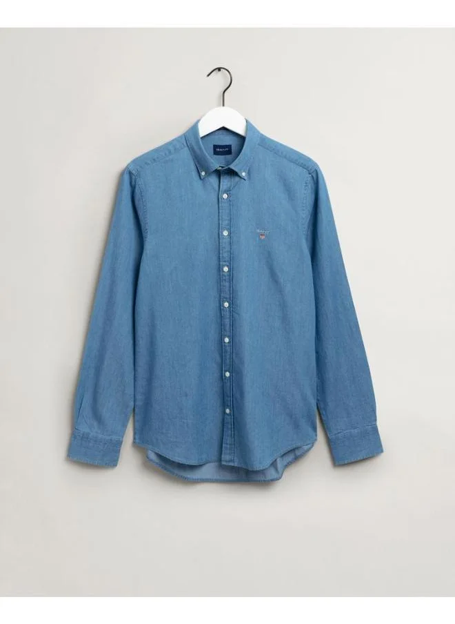 GANT Monogram Mid Wash Regular Fit Denim Shirt