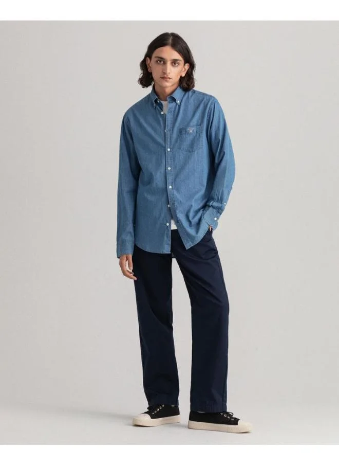 GANT Monogram Mid Wash Regular Fit Denim Shirt