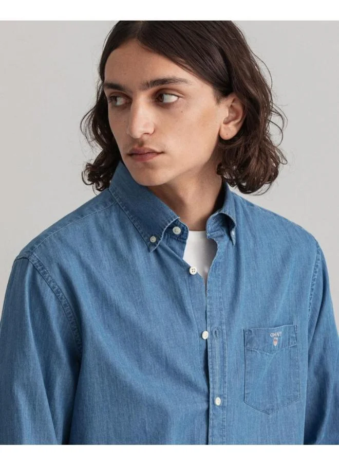 GANT Monogram Mid Wash Regular Fit Denim Shirt