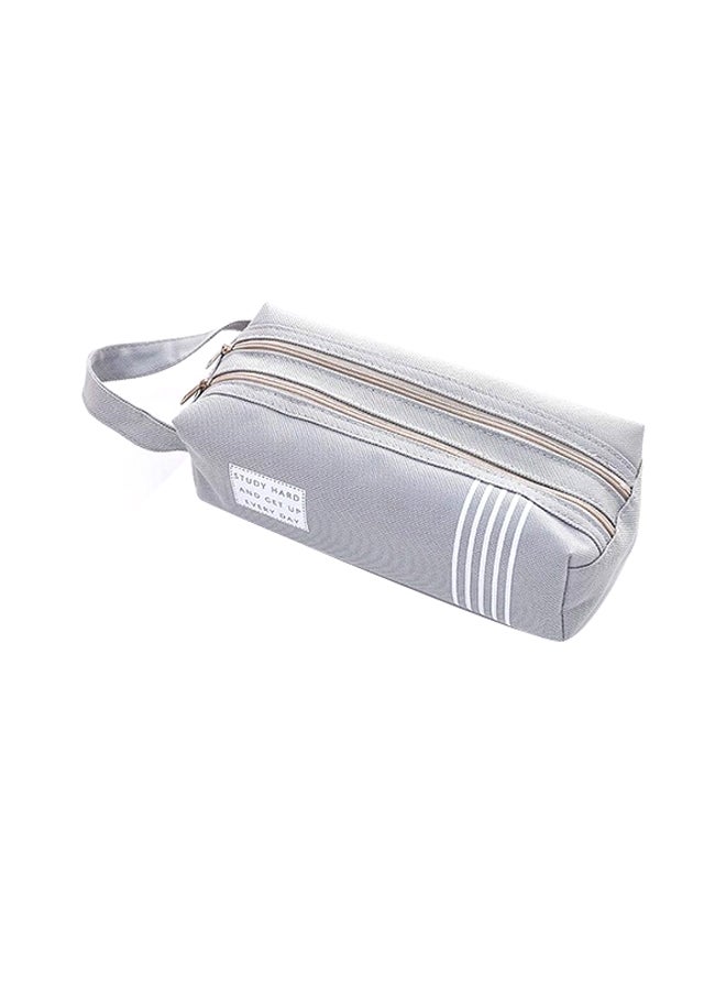 Double Zipper Large Pencil Case Grey