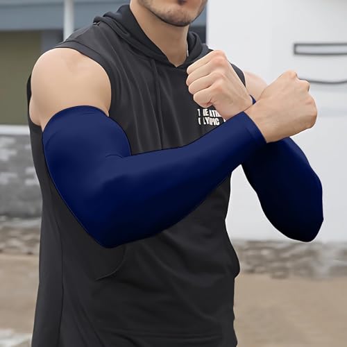 EGOFLEX Arm Sleeves for Men and Women Compression UV Sun Protection Tattoo Cover Up Baseball Basketball Football Golf Running (Blue) - Image 2