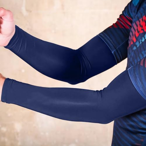 EGOFLEX Arm Sleeves for Men and Women Compression UV Sun Protection Tattoo Cover Up Baseball Basketball Football Golf Running (Blue) - Image 3