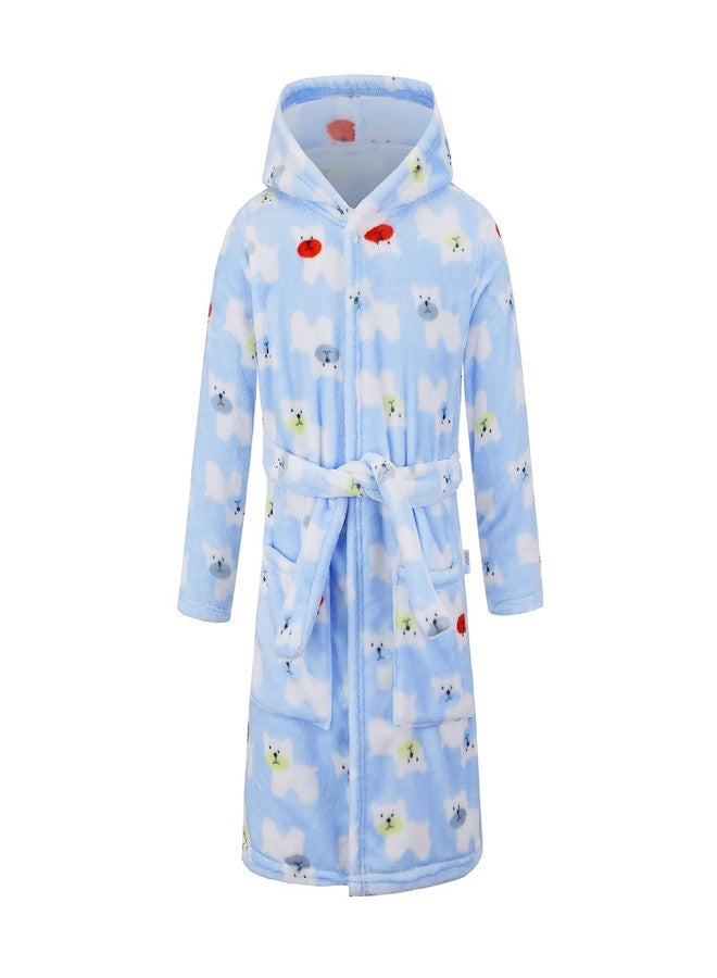 ECHERY Kids Hooded Bathrobe Toddler Robe Pajamas Sleepwear Unisex Dressing Gown for Toddler(Blue Bear) - Image 2