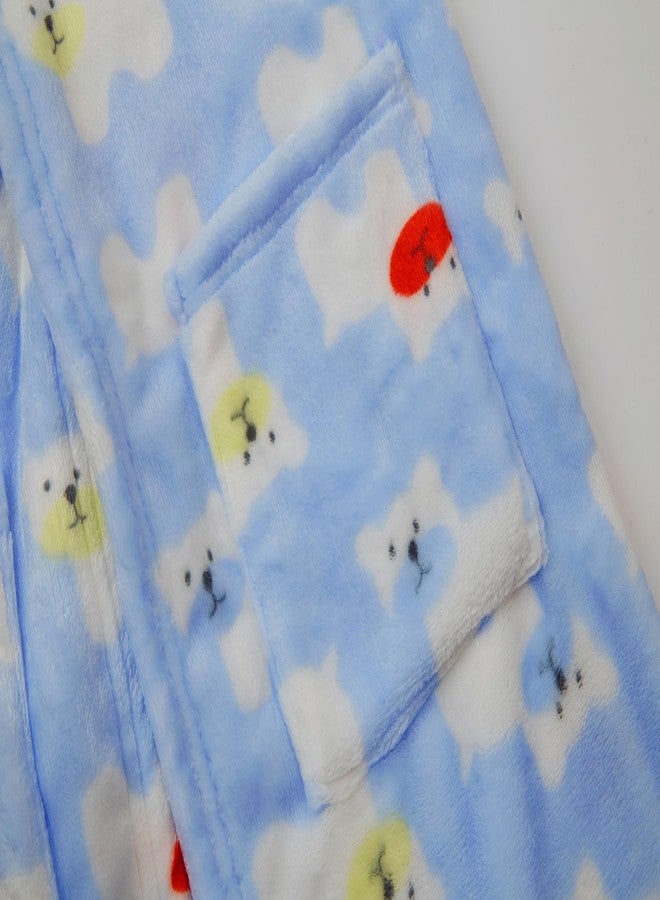 ECHERY Kids Hooded Bathrobe Toddler Robe Pajamas Sleepwear Unisex Dressing Gown for Toddler(Blue Bear) - Image 4