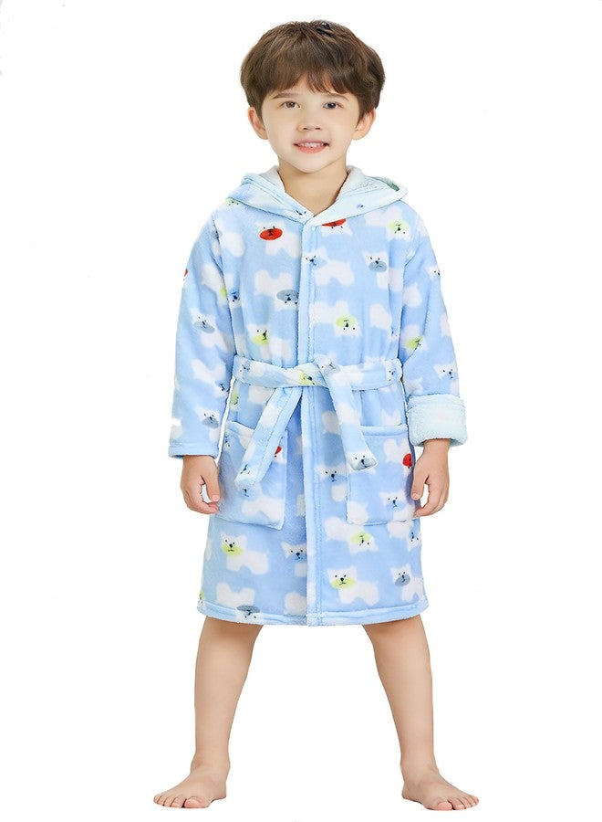 ECHERY Kids Hooded Bathrobe Toddler Robe Pajamas Sleepwear Unisex Dressing Gown for Toddler(Blue Bear) - Image 1