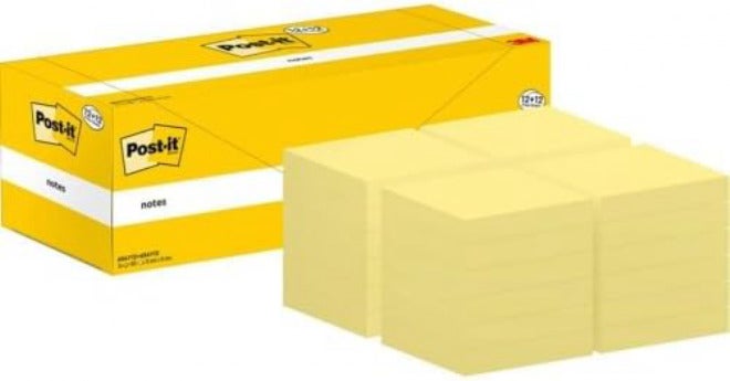 ملاحظات لاصقة Post-it باللون الأصفر الكناري، عبوة تحتوي على 12 كتلة + 12 مجانًا، إجمالي 2400 ورقة، مقاس 76 مم × 76 مم - ملاحظات ذاتية اللصق لتدوين الملاحظات وقوائم المهام والتذكيرات