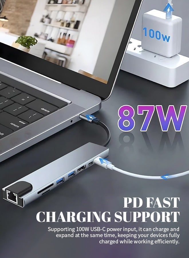 USB-C 8-in-1 Docking Station, HDMI 4K, RJ45 Network Port, USB3.0/2.0, PD Fast Charge, SD/TF Card Reader, Type-C Multi-Function Hub, Suitable for MacBook, iPad, Huawei, Samsung, etc - Image 5