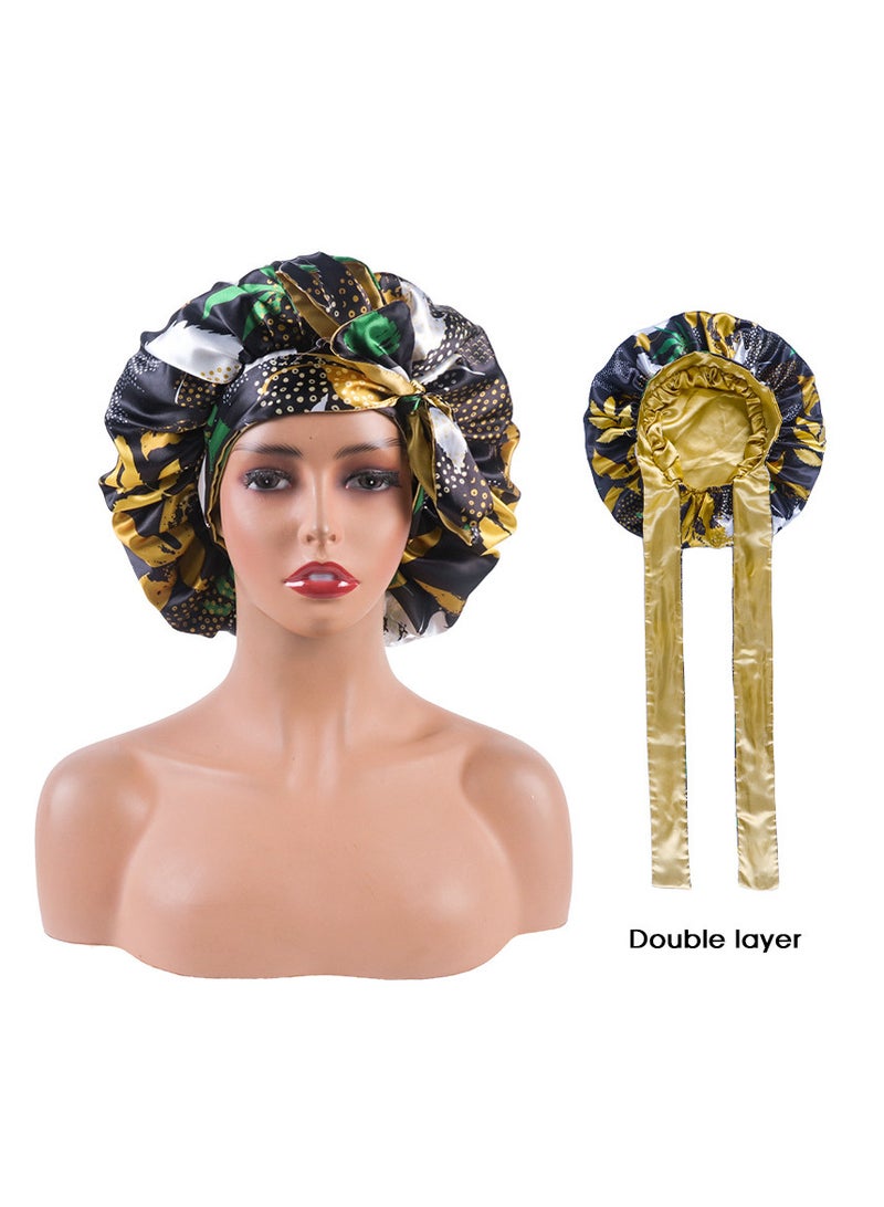 Captaintech Satin Bonnet Silk Hair Bonnets for Black Women Curly Hair Wrap for Sleeping Cap Reversible Bonnet with Tie Band Night Cap Double Layer Sleep Cap for Curly Hair - Image 1