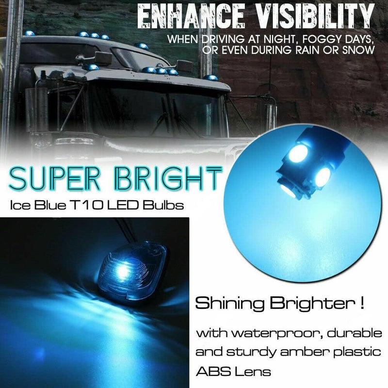 GLOFE 5X Black Smoke Lens Cab Roof Marker Running Lamps with Ice Blue LED Lights for Ford Super Duty Trucks - Image 3