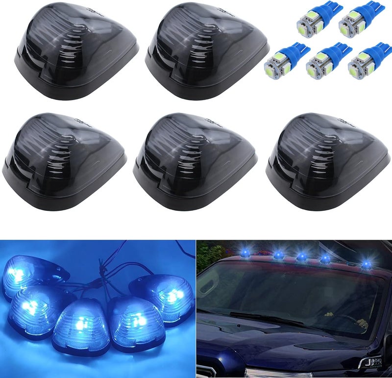 GLOFE 5X Black Smoke Lens Cab Roof Marker Running Lamps with Ice Blue LED Lights for Ford Super Duty Trucks - Image 1