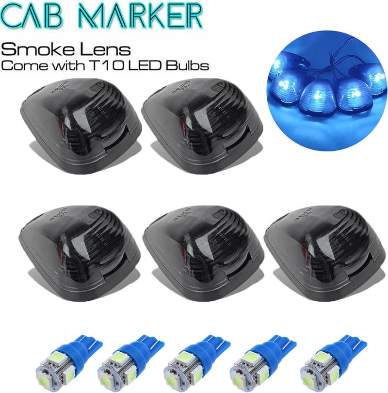 GLOFE 5X Black Smoke Lens Cab Roof Marker Running Lamps with Ice Blue LED Lights for Ford Super Duty Trucks - Image 2