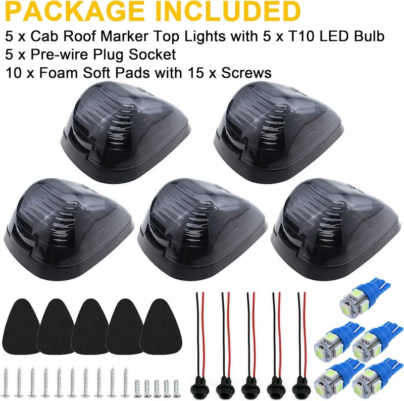 GLOFE 5X Black Smoke Lens Cab Roof Marker Running Lamps with Ice Blue LED Lights for Ford Super Duty Trucks - Image 4