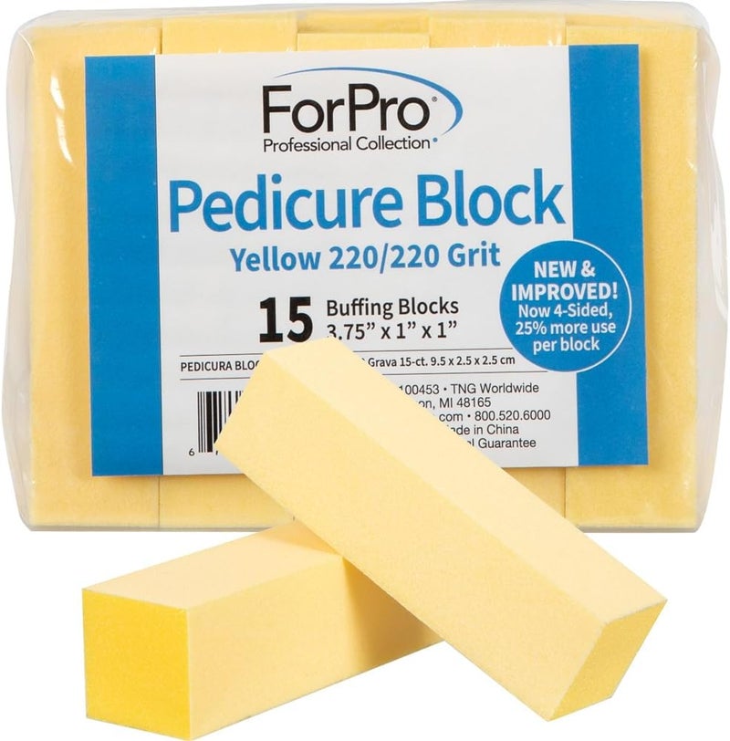 ForPro Professional Collection Yellow Pedicure Block 220220 Grit ThreeSided Pedicure Nail Buffer 375L x 1W x 1H Yellow 15Count