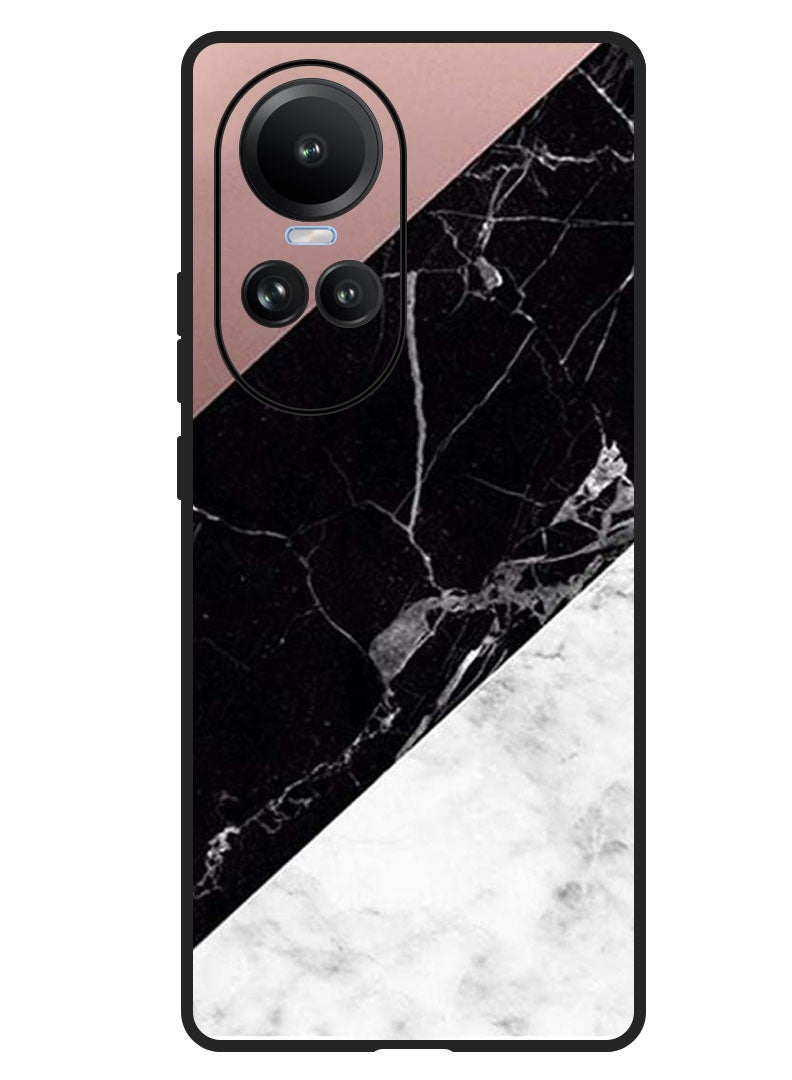 Theodor Protective Case Anti Scratch Shock Proof Bumper Cover For Oppo Reno 10/10 Pro Hite & Black Marble Top Is Plain - Image 1