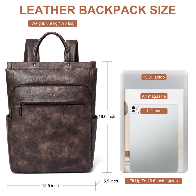 Mroede Leather Laptop Backpack for Women, Travel Backpack Purse Fits 15.6 Inch Laptop, Casual Daypack with Laptop Compartment for College Work Business Nurse Weekender, Coffee - Image 4