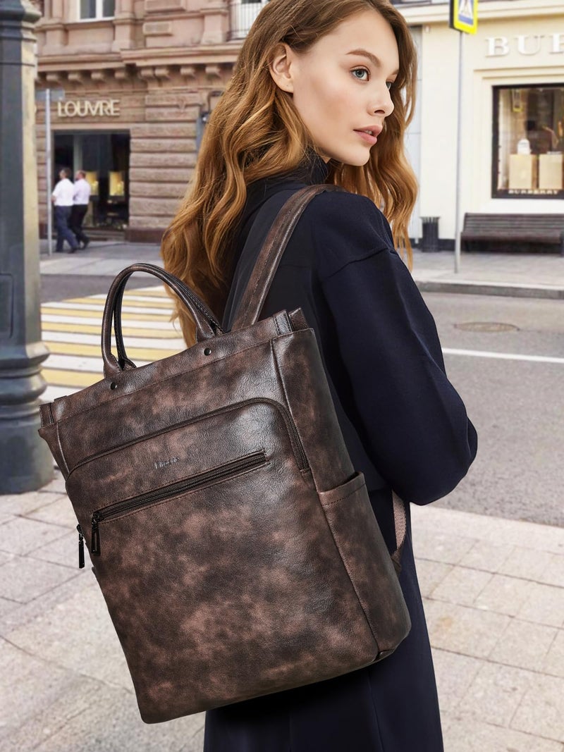 Mroede Leather Laptop Backpack for Women, Travel Backpack Purse Fits 15.6 Inch Laptop, Casual Daypack with Laptop Compartment for College Work Business Nurse Weekender, Coffee - Image 5