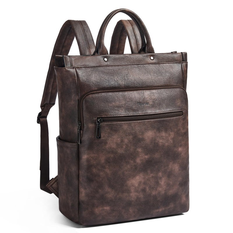 Mroede Leather Laptop Backpack for Women, Travel Backpack Purse Fits 15.6 Inch Laptop, Casual Daypack with Laptop Compartment for College Work Business Nurse Weekender, Coffee - Image 1