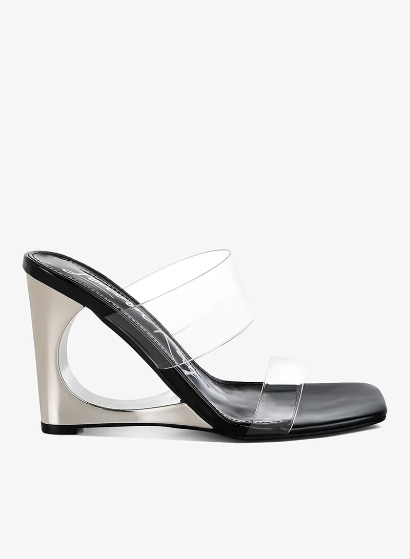 Fantasy Wedge Heel Clear Sandals in Black