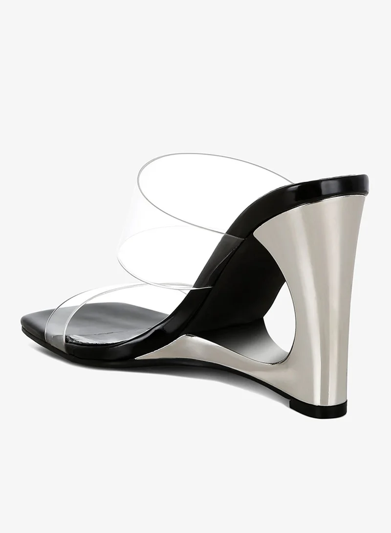 London Rag Black Fantasy Wedge Heel Clear Sandals in Black for Women | Best Price UAE