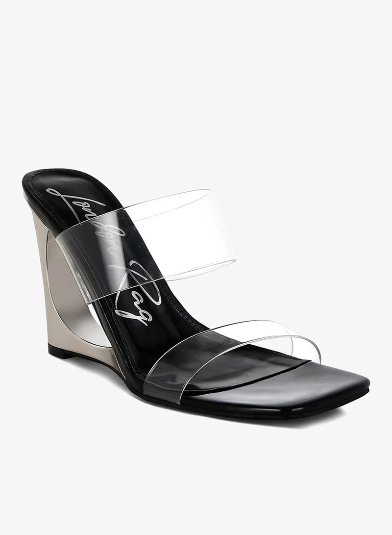 لندن راج صنادل بكعب إسفين شفاف باللون الأسود