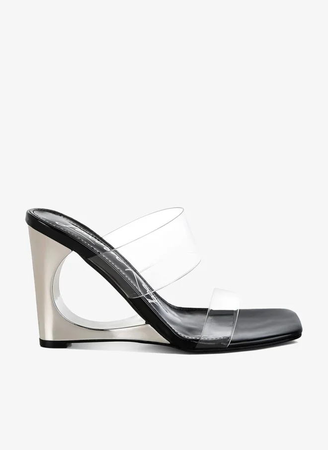 Fantasy Wedge Heel Clear Sandals in Black