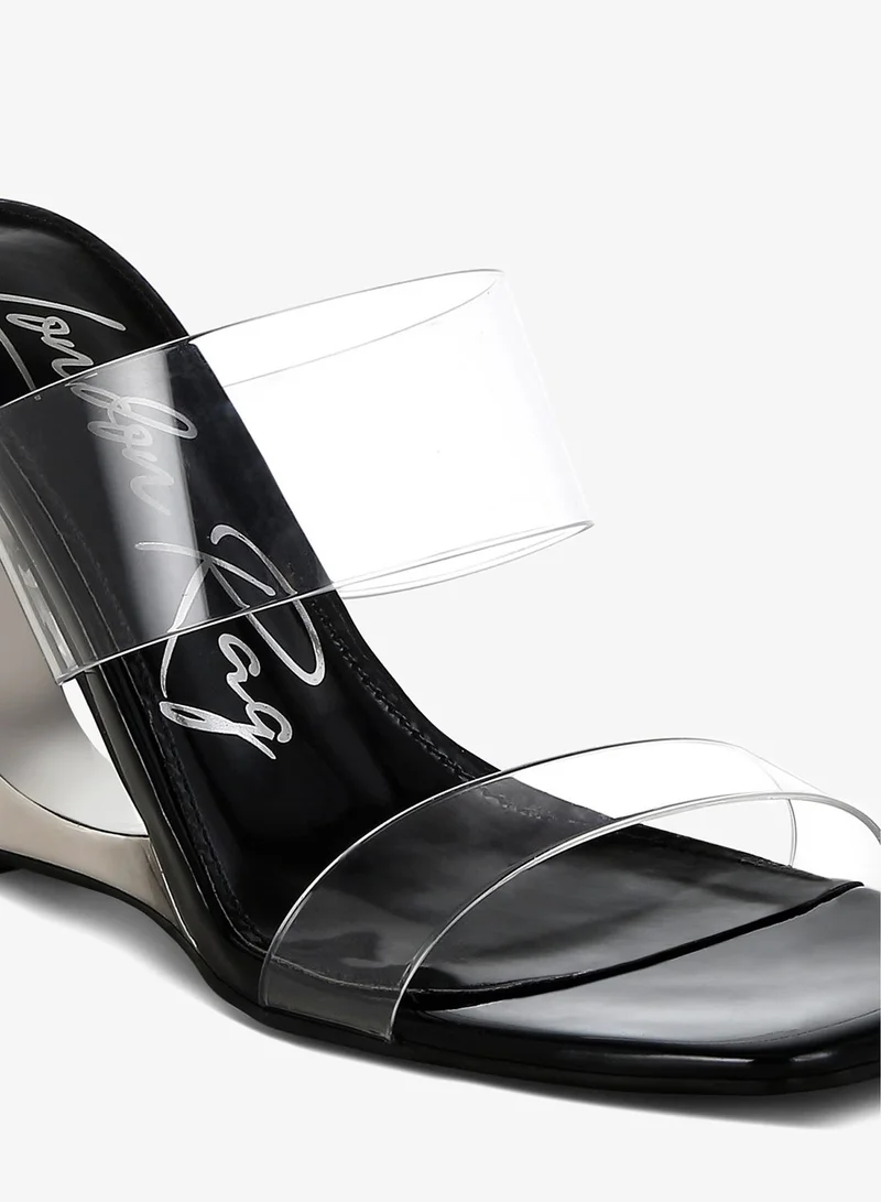 London Rag Black Fantasy Wedge Heel Clear Sandals in Black for Women | Best Price UAE