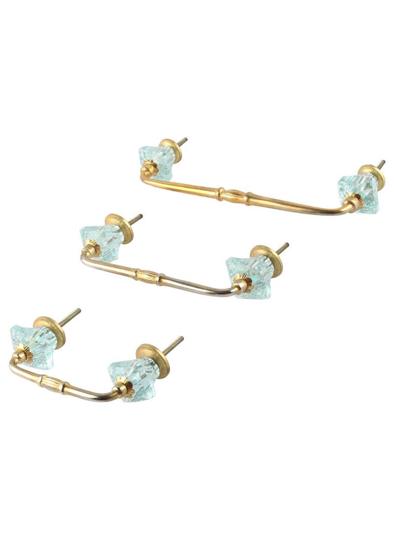 Indian-Shelf IndianShelf 1 Pack Turquoise Unique Drawer Handles Decorative Cabinet Pulls Gold Hardware 6 Hole to Hole BH394GSK32 