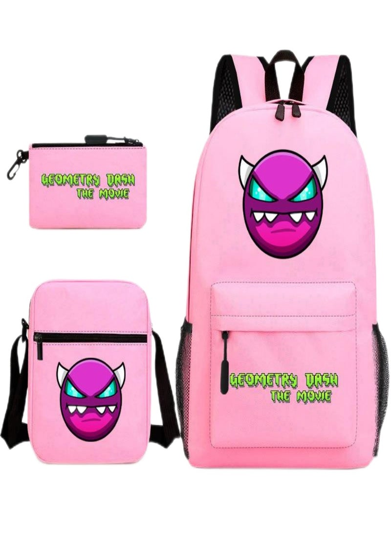 geometry dash Children Backpack Schoolbag Teen Student School Book bag with Lunch Box Pen Case 3 in 1 for Kids