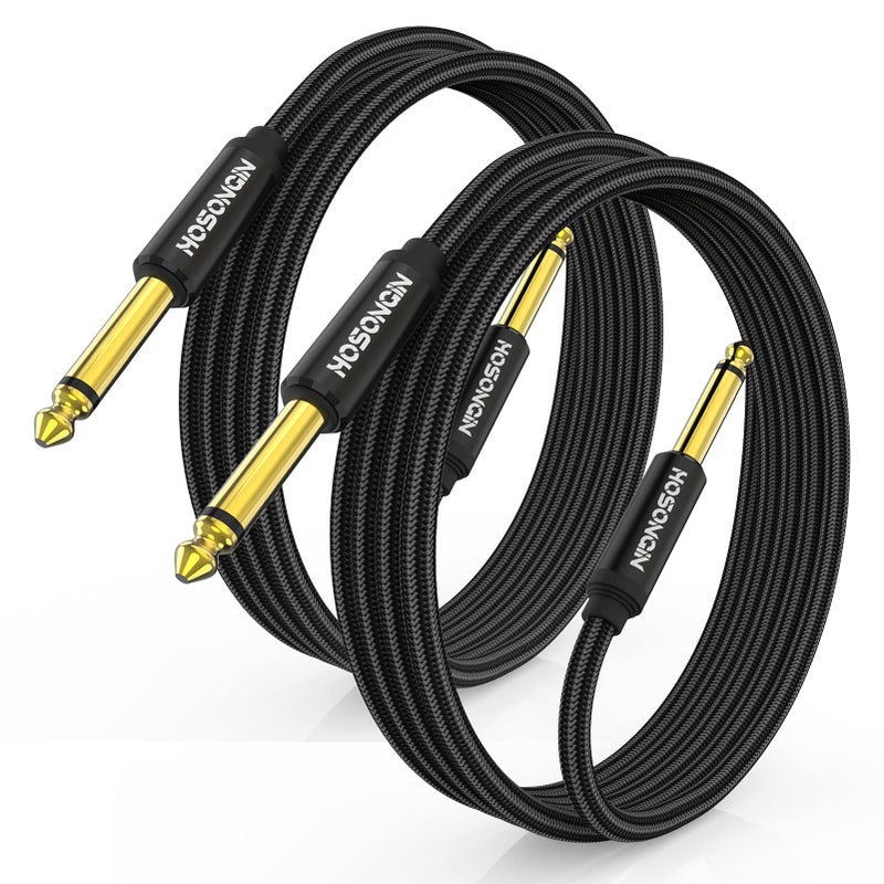 HOSONGIN 1/4 Inch Guitar Instrument Cable 6.6ft 2-Pack [Nylon Braided Shielded], 1/4 Inch to 1/4 inch TS Male to Male Plug Mono Audio Cord, Quarter Inch 6.35mm Unbalanced Interconnect Line - 6.6 feet - Image 1