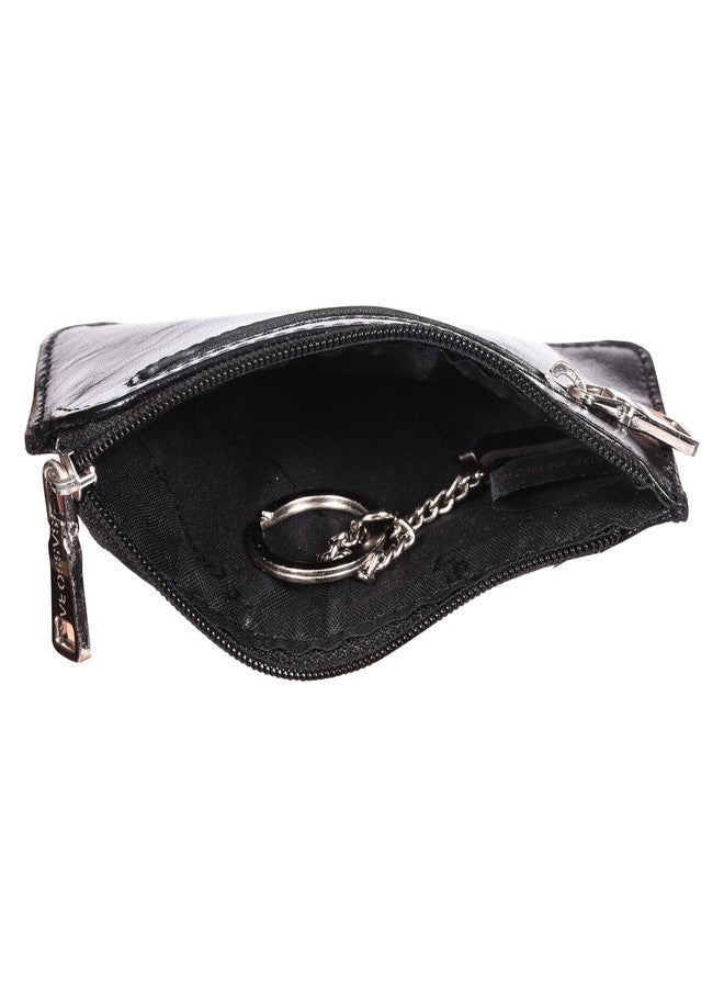 Sassora Genuine Leather Key Case with Zipper and Keyring | Compact Key Holder Wallet for Car & Bike Keys | For Men & Women (Black) - Image 2