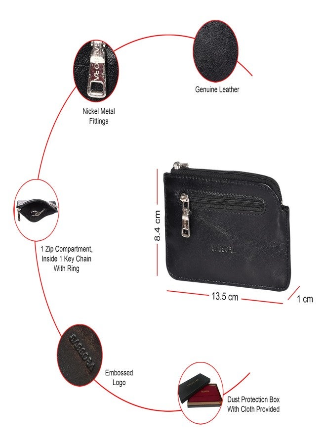 Sassora Genuine Leather Key Case with Zipper and Keyring | Compact Key Holder Wallet for Car & Bike Keys | For Men & Women (Black) - Image 3