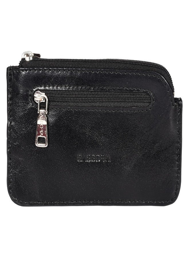 Sassora Genuine Leather Key Case with Zipper and Keyring | Compact Key Holder Wallet for Car & Bike Keys | For Men & Women (Black) - Image 1