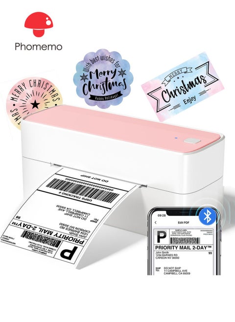 Bluetooth Thermal Label Printer, 241 Bluetooth Wireless Shipping Label Printer for Shipping Packages, Pink 4 x 6 Label Printer Compatible with Mobile Phones, Tablets and Computers