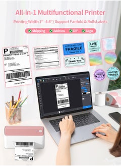 phomemo Bluetooth Thermal Label Printer, 241 Bluetooth Wireless Shipping Label Printer for Shipping Packages, Pink 4 x 6 Label Printer Compatible with Mobile Phones, Tablets and Computers  - Image 3
