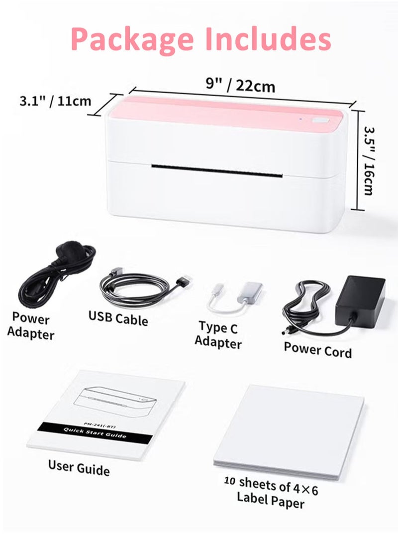 phomemo - Bluetooth Thermal Label Printer, 241 Bluetooth Wireless Shipping Label Printer for Shipping Packages, Pink 4 x 6 Label Printer Compatible with Mobile Phones, Tablets and Computers - Image 1