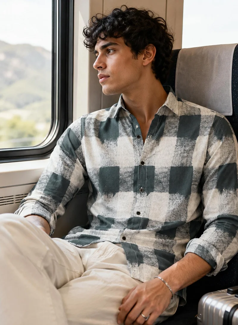 CAHOOT Men's Multi Checkered Regular Shirt For Casual Wear | Collared Neck | Long Sleeve | Button Closure | Viscose Shirt Crafted With Comfort Fit For Everyday Wear (3952)