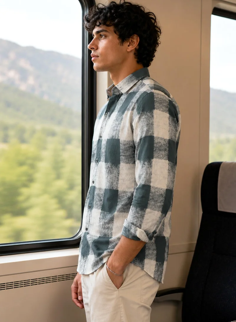 CAHOOT Men's Multi Checkered Regular Shirt For Casual Wear | Collared Neck | Long Sleeve | Button Closure | Viscose Shirt Crafted With Comfort Fit For Everyday Wear (3952)