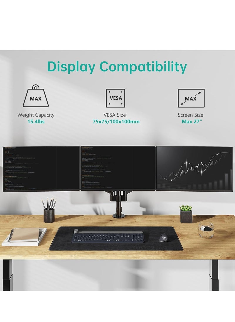ELTRAZONE Premium Triple LCD Monitor Desk Mount – Fully Adjustable Gas Spring Stand for Displays up to 27 Inches, 15.4lbs Weight Capacity (Model: GSDM003)  - Image 2