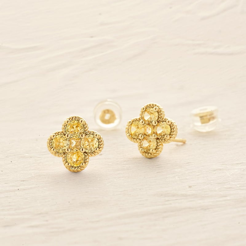 MYEARS Stud Earrings for Women Gold Flower Four-leaf-clover November Birthstone Yellow Cubic Zirconia 14K Small Simple Hypoallergenic Birthday Gift Jewelry - Image 5